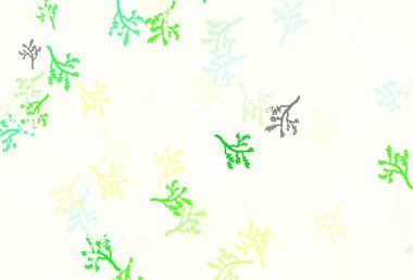 Açık yeşil, sarı vektör karalama arkaplanı ve sakura. Yaprakları ve dalları olan zarif, parlak bir illüstrasyon. İşiniz için yepyeni bir tasarım..