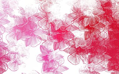 Açık Pembe, çiçekli kırmızı vektör arkaplan. Çiçeklerle karalama tarzında renkli çizimler. Duvar kağıtları, boyama kitapları için desen.