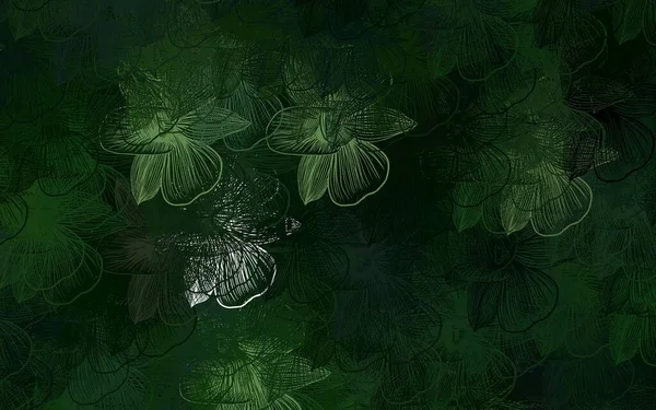 Vetor Verde Escuro Doodle Pano Fundo Com Flores Ilustração Colorida — Vetor de Stock