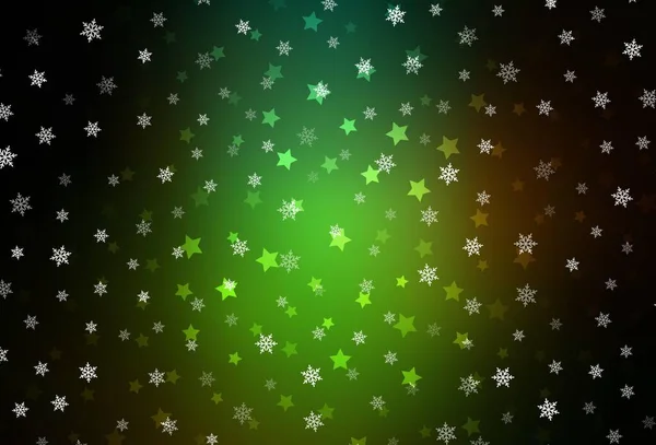 Verde Escuro Textura Vetorial Vermelha Com Flocos Neve Coloridos Estrelas — Vetor de Stock