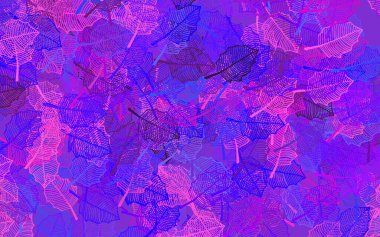 Koyu pembe, mavi vektör karalama dokusu ve yapraklar. Origami tarzındaki yaprakların gradyanlı karalama çizimi. Duvar kağıdı tasarımınız için yeni bir doku.