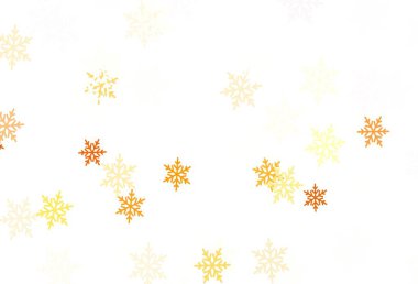 Açık sarı vektör dokusu, renkli kar taneleri, yıldızlar. Yılbaşı tarzında kar yağan rengarenk bir tasvir. Yeni yıl reklamı için tasarım, kitapçıklar.