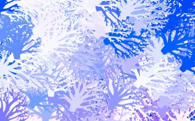 Hafif Mavili vektör çizimi. Yapraklar, dallar. Yaprakları karalama tarzında renkli ve soyut çizimler. Web sitesi yöneticileri ve tasarımları için desen.