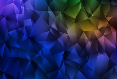 Koyu mavi, sarı vektör üçgen çizim. Gradyanı olan zarif parlak çokgen çizimi. Marka kitabınız için yeni şablon.