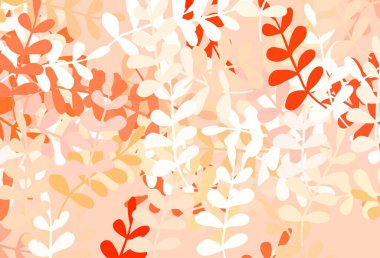 Açık kırmızı vektör yapraklı arkaplanı soyutluyor. Yaprakları karalama tarzında renkli ve soyut çizimler. Duvar kağıdı tasarımınız için yeni bir doku.