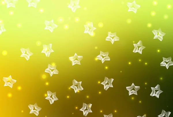 浅绿色 黄色矢量布局与明亮的恒星 在模糊的抽象背景上有渐变的恒星 未来主义广告的模式 小册子 — 图库矢量图片