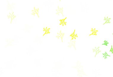 Açık yeşil, sarı vektör doğal arkaplan ve dallar. Yapraklar ve dallarla karalama tarzında renkli çizimler. Duvar kağıdı tasarımınız için yeni bir doku.