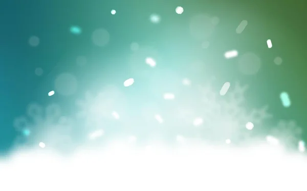 Світло Блакитний Зелений Векторний Фон Різдвяними Сніжинками Сніг Розмитому Абстрактному — стоковий вектор