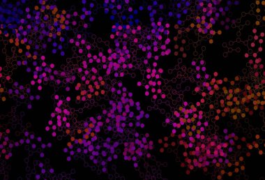 Koyu mavi, yapay zeka yapısına sahip kırmızı vektör şablonu. Soyut şablondaki yapay zeka şekilleriyle parlayan illüstrasyon. Poster ve teknoloji sembolü.