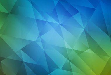 Açık mavi, yeşil vektör soyut çokgen şablonu. Üçgenli renkli soyut çizimler. İş tasarımınız için yepyeni bir tarz.