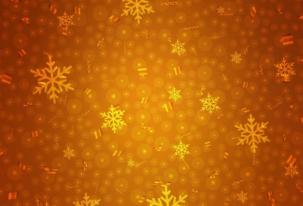 明亮的橙色矢量背景在圣诞节风格 五彩缤纷的图画与雪和新年的圣诞球 图书横幅的图案 — 图库矢量图片