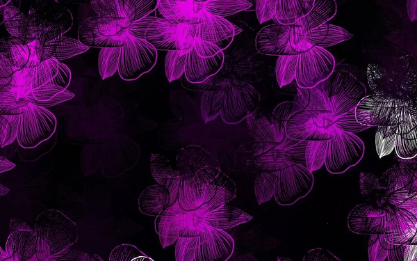 Dark Purple Vektor Čmáranice Pozadí Květinami Moderní Abstraktní Ilustrace Květinami — Stockový vektor