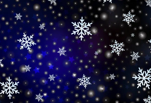 ダークブルー 美しい雪の結晶 星と赤のベクトルの背景 雪とクリスマススタイルでカラフルな装飾デザイン 新年の広告 小冊子のデザイン — ストックベクタ