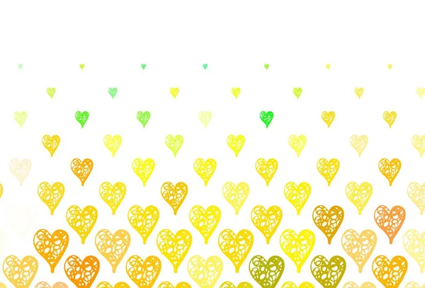 Світло Зелений Жовтий Векторний Шаблон Каракулевими Серцями Блискучі Ілюстрації Серцями — стоковий вектор