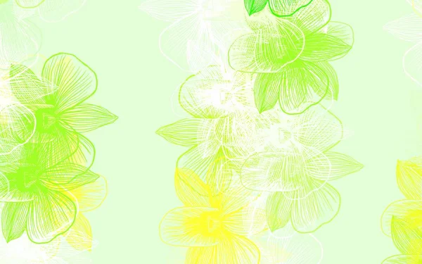 Hellgrünes Gelbes Vektor Abstraktes Muster Mit Blumen Skizzenhafte Kritzelblumen Auf — Stockvektor