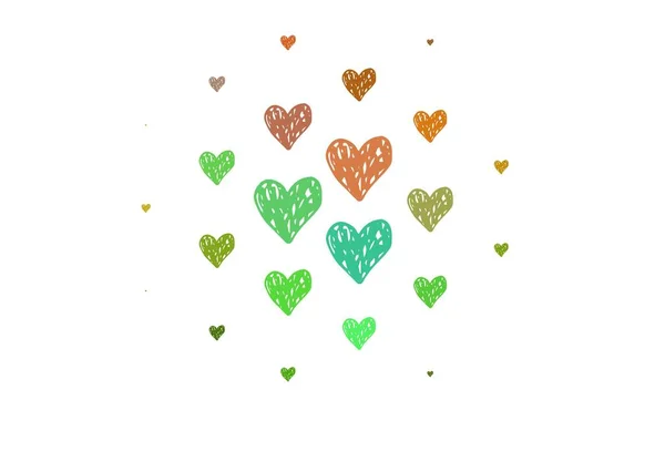 Verde Claro Textura Vectorial Amarilla Con Corazones Encantadores Ilustración Inteligente — Vector de stock