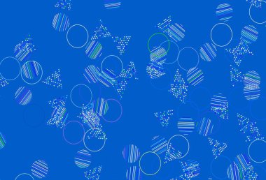 Açık mavi, sarı vektör arkaplan üçgenler, daireler. Renkli noktalı modern soyut çizimler. Poster ve afiş için en iyi tasarım.