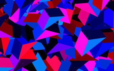 Koyu mavi, kırmızı vektör arka plan ve çokgen tarzı. Soyut üçgenli dekoratif tasarım. Broşürler, broşürler için desen