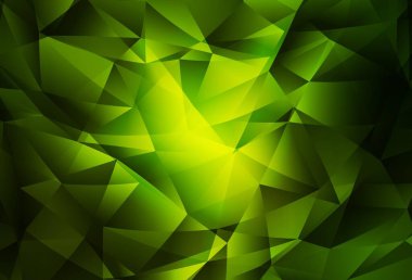 Koyu yeşil vektör mozaik arka plan. Üçgenli parlak renkli çizimler. İş tasarımınız için yepyeni bir tarz.