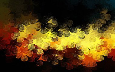 Koyu mavi, sarı vektör doğal arka plan, ağaçlar, dallar. Beyaz arka planda gradyanı olan çiçekler. Ağ ve ambalaj için elle boyanmış tasarım.