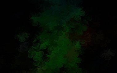 Koyu yeşil, kırmızı vektör zarif arka plan, ağaçlar, dallar. Çiçeklerle karalama tarzında renkli çizimler. Ağ ve ambalaj için elle boyanmış tasarım.