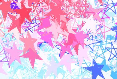 Açık Mavi, küçük ve büyük yıldızlı kırmızı vektör arkaplanı. Renkli yıldızlı soyut çizimler. Astroloji web siteleri için desen.