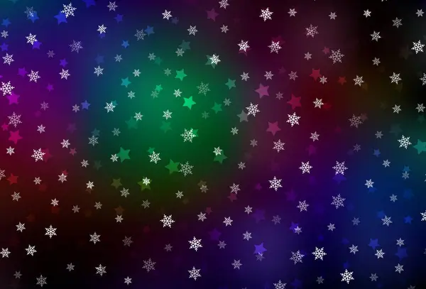 Dunkle Mehrfarbige Vektortextur Mit Farbigen Schneeflocken Sternen Bunte Schneeflocken Mit — Stockvektor