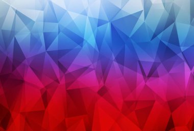 Açık mavi, kırmızı vektör soyut çokgen arkaplan. Çokgen soyut çizim ve gradyan. Cep telefonunun arka planının şablonu.