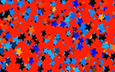 Koyu mavi, küçük ve büyük yıldızlı sarı vektör arkaplan. Yıldızlı parlak renkli illüstrasyon. Astronomi web siteleri için desen.