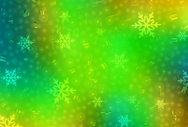 Ανοιχτό Πράσινο Κίτρινο Διανυσματικό Φόντο Χριστουγεννιάτικο Στυλ Πολύχρωμη Απεικόνιση Χιόνι — Διανυσματικό Αρχείο