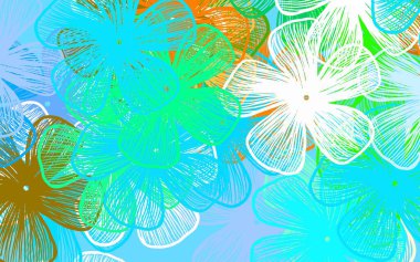 Açık mavi, sarı vektör doğal desenli çiçek desenli Doodle desenli Origami tarzında çiçekler. Web siteniz için Doodle tasarımı.