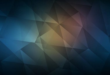 Koyu mavi, sarı vektör üçgen mozaik zemin. Zarif üçgenleri olan soyut çizimler. Bir markanın arkaplanı için desen.