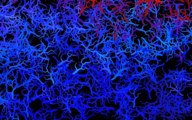 Koyu mavi, kırmızı vektör karalama dokusu yapraklarla, dallarla. Soyut şablona karalamalar çizilmiş bir resim. İş tasarımınız için yepyeni bir tarz.