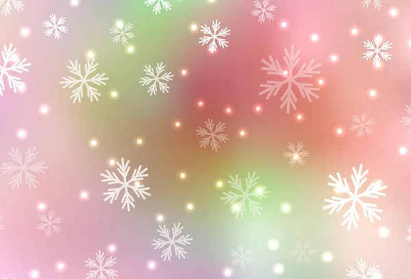 淡淡的粉红 黄色的矢量背景与美丽的雪花 用渐变的雪型显示彩色的图画 新年宣传单的基本内容 — 图库矢量图片