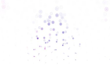 Açık Mor, noktalı pembe vektör arkaplan. Renkli su damlaları olan modern soyut çizimler. Fütürist reklamlar ve kitapçıklar için şablon.