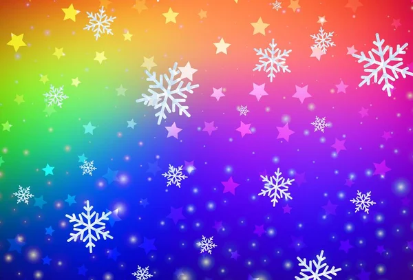 Темный Многоцветный Векторный Фон Красивыми Снежинками Звездами Градиентная Красочная Иллюстрация — стоковый вектор