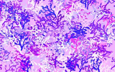 Açık Pembe, Mavi vektör çizimi yapraklı, dallı. Yapraklar ve dallarla karalama tarzında renkli çizimler. Web sitesi yöneticileri ve tasarımları için desen.