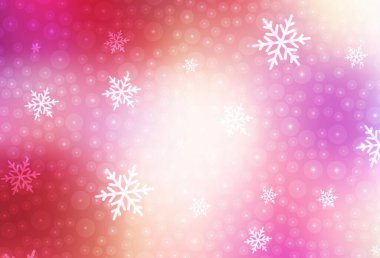 Açık kırmızı, sarı vektör dokusu doğum günü tarzında. Gradyan Noel topları, kar taneleri. Harfler ve tipografi için şablon.