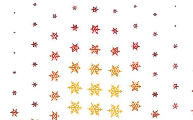 Açık Kırmızı, sarı vektör arkaplan, Xmas kar taneleri, yıldızlar. Gradyan kar formlarıyla parlayan renkli çizimler. Yeni yıl arkaplanı için şablon.