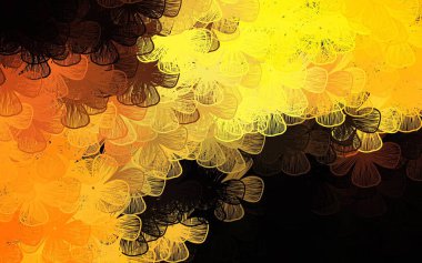 Koyu turuncu vektör doğal arka plan, ağaçlar, dallar. Çiçekli zarif, parlak bir illüstrasyon. Çocuk kitapları için renkli desen.