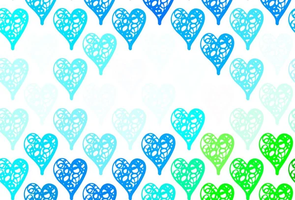 Light Blue Green Vector Template Doodle Hearts Beautiful Abstract Hearts — Stock Vector