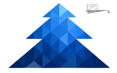 Koyu mavi düşük çokgen stilini Noel ağacı vektör çizim üçgen oluşan. Soyut üçgen poligon origami veya kristal tasarım yeni yıl kutlama. Beyaz arka plan üzerinde izole.