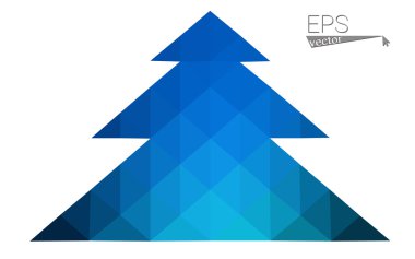 Koyu mavi düşük çokgen stilini Noel ağacı vektör çizim üçgen oluşan. Soyut üçgen poligon origami veya kristal tasarım yeni yıl kutlama. Beyaz arka plan üzerinde izole.