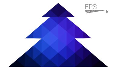 Koyu mavi düşük çokgen stilini Noel ağacı vektör çizim üçgen oluşan. Soyut üçgen poligon origami veya kristal tasarım yeni yıl kutlama. Beyaz arka plan üzerinde izole.