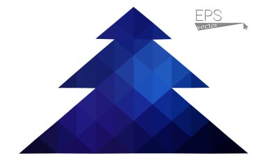 Koyu mavi düşük çokgen stilini Noel ağacı vektör çizim üçgen oluşan. Soyut üçgen poligon origami veya kristal tasarım yeni yıl kutlama. Beyaz arka plan üzerinde izole.