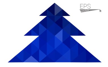 Koyu mavi düşük çokgen stilini Noel ağacı vektör çizim üçgen oluşan. Soyut üçgen poligon origami veya kristal tasarım yeni yıl kutlama. Beyaz arka plan üzerinde izole.
