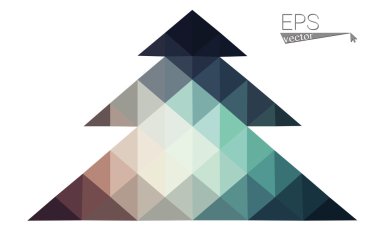 Koyu mavi, kırmızı düşük Poli stil Noel ağacı vektör çizim üçgen oluşan. Soyut üçgen poligon origami veya kristal tasarım yeni yıl kutlama. Beyaz arka plan üzerinde izole