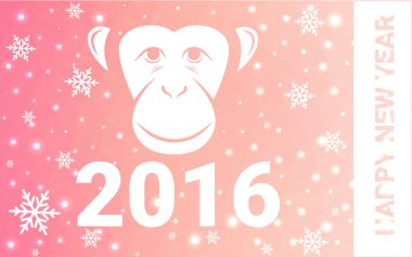 Kırmızı monkey siluet kartpostal düşük Poli stil üçgen oluşan beyaz kar vektör çizim ile. Soyut üçgen poligon origami veya kristal arka plan yeni yıl kutlama.