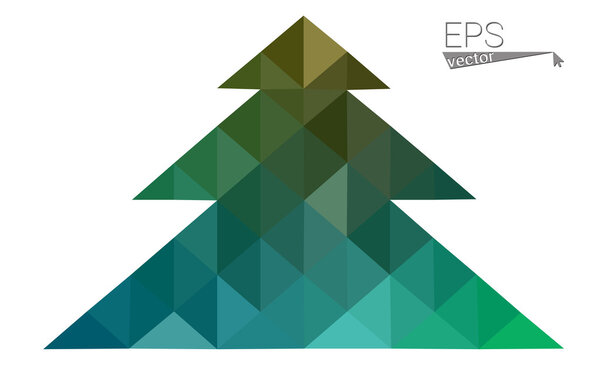 Dark green, yellow low poly style christmas tree vector illustration consisting of triangles. Abstract triangular poly origami or crystal design of New Years celebration. Isolated on white background
