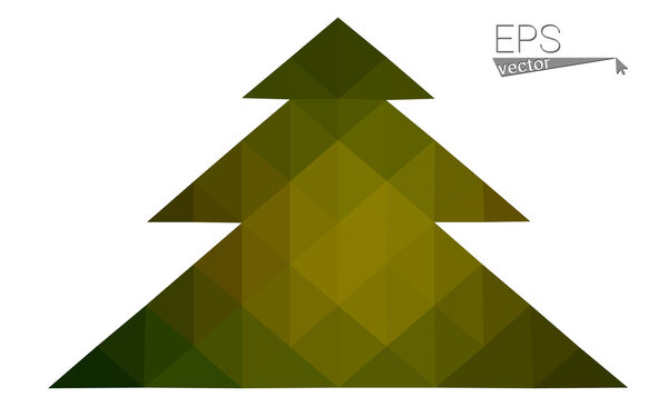 Dark green, yellow low poly style christmas tree vector illustration consisting of triangles. Abstract triangular poly origami or crystal design of New Years celebration. Isolated on white background